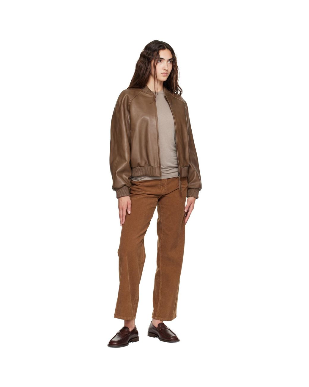 NOTHING WRITTEN Brown Roche Leather Bomber Jacket