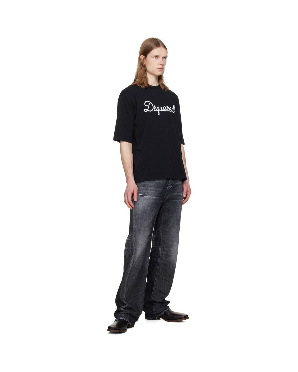 DSquared² Black Embroidered Loose Fit T-Shirt for men