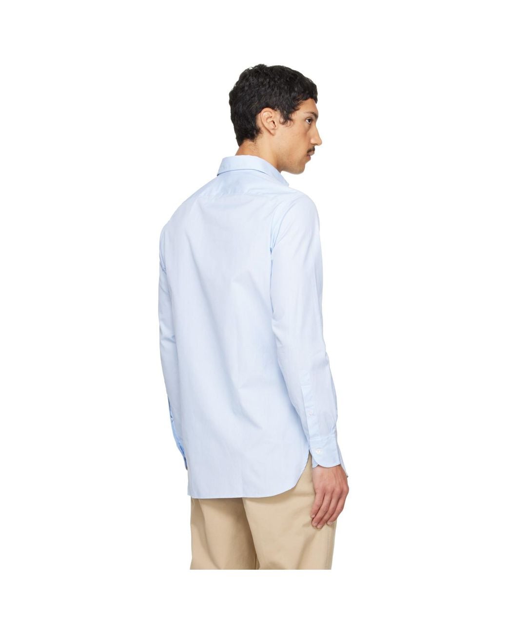 Drake's Blue Cotton Spread Collar End-On-End Poplin Shirt for men