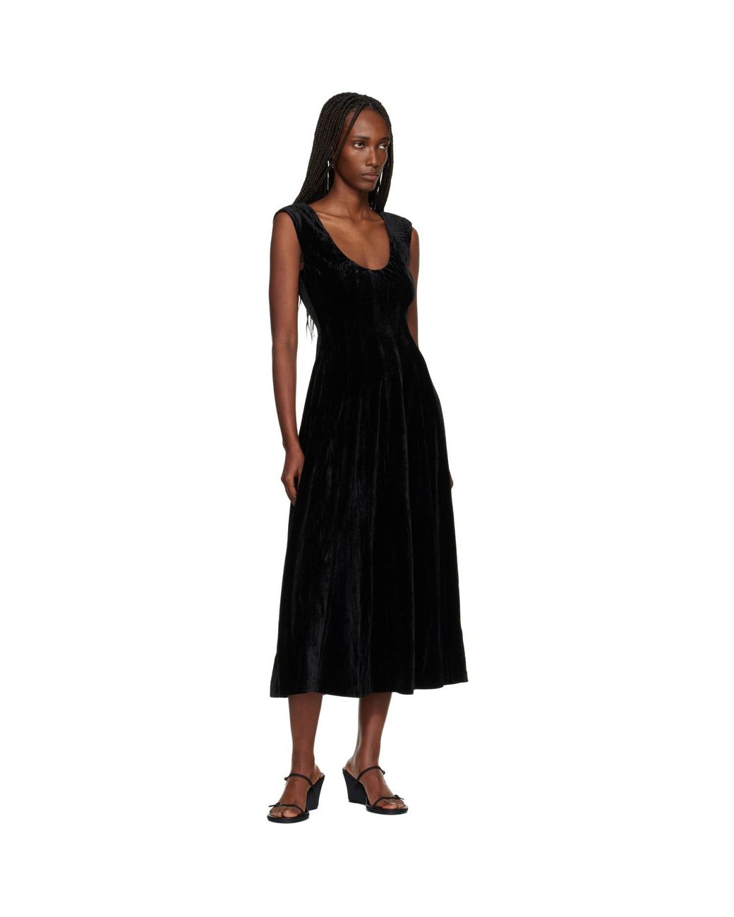 GUIZIO Black Leila Velvet Midi Dress