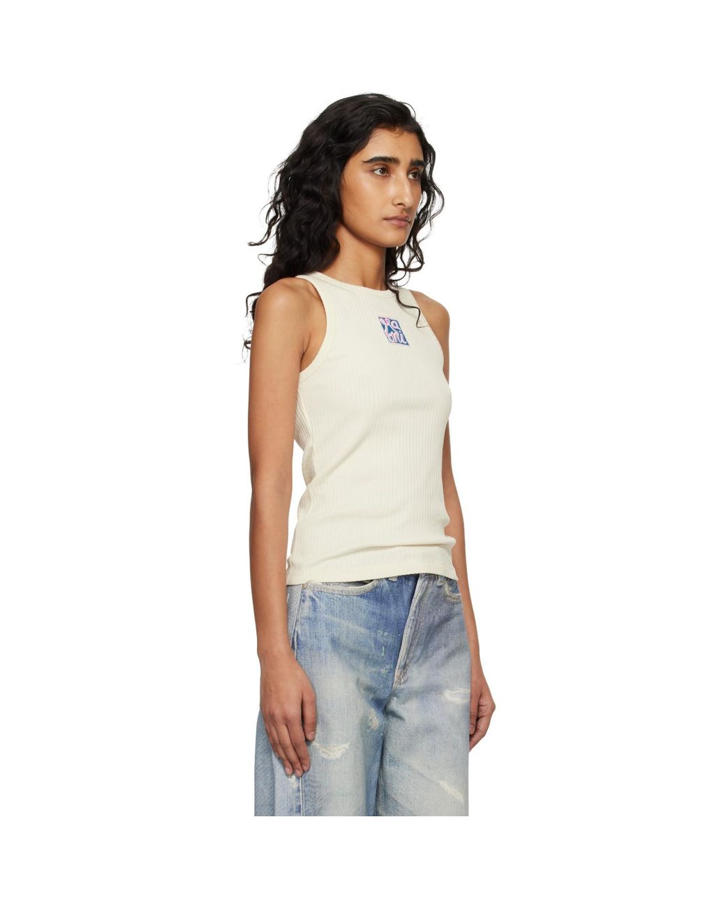 Marni Black Off- Ribbed Cotton Frame Logo Tank Top