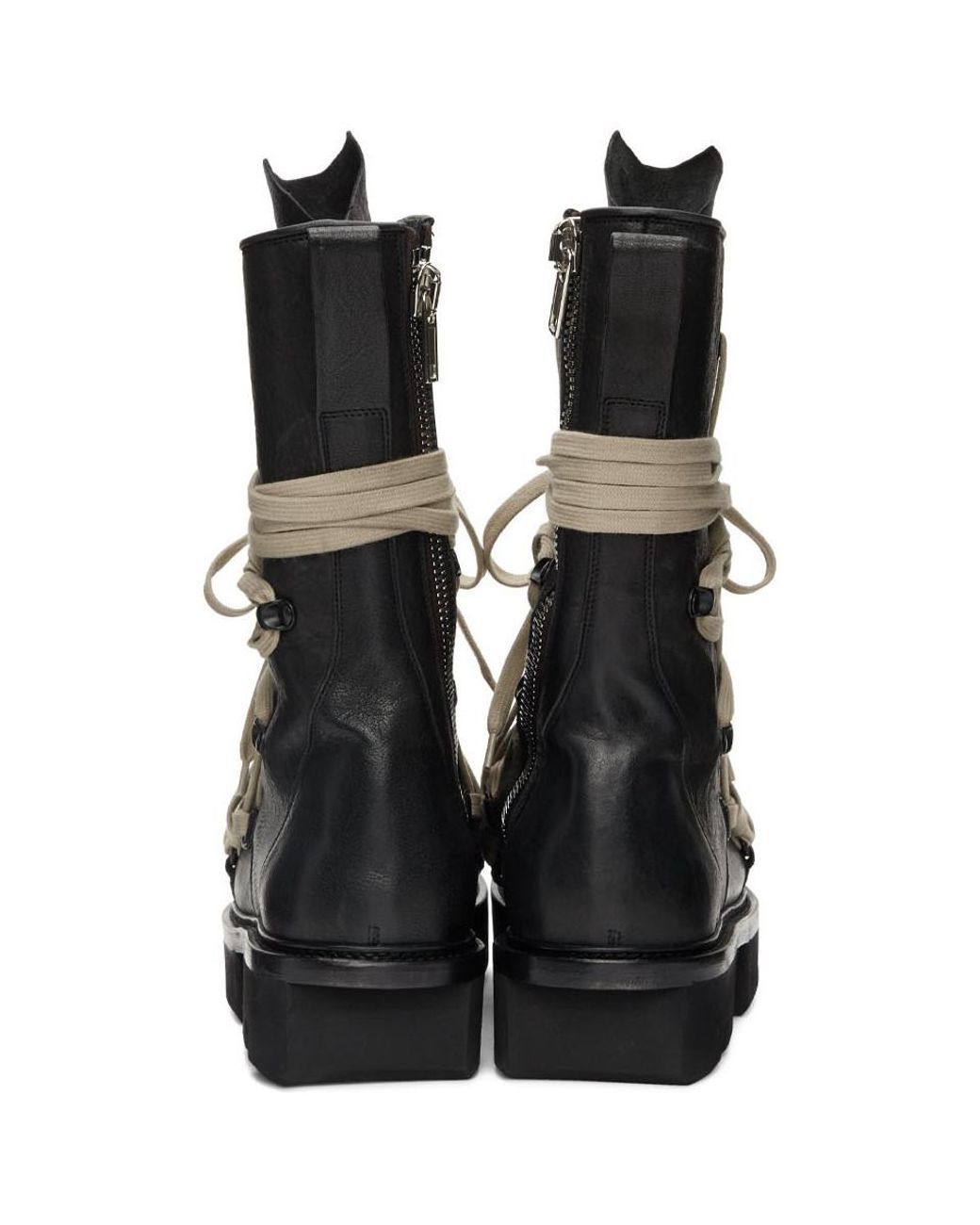 Rick Owens Black Lace Up Army Megatooth Boots for Men | Lyst