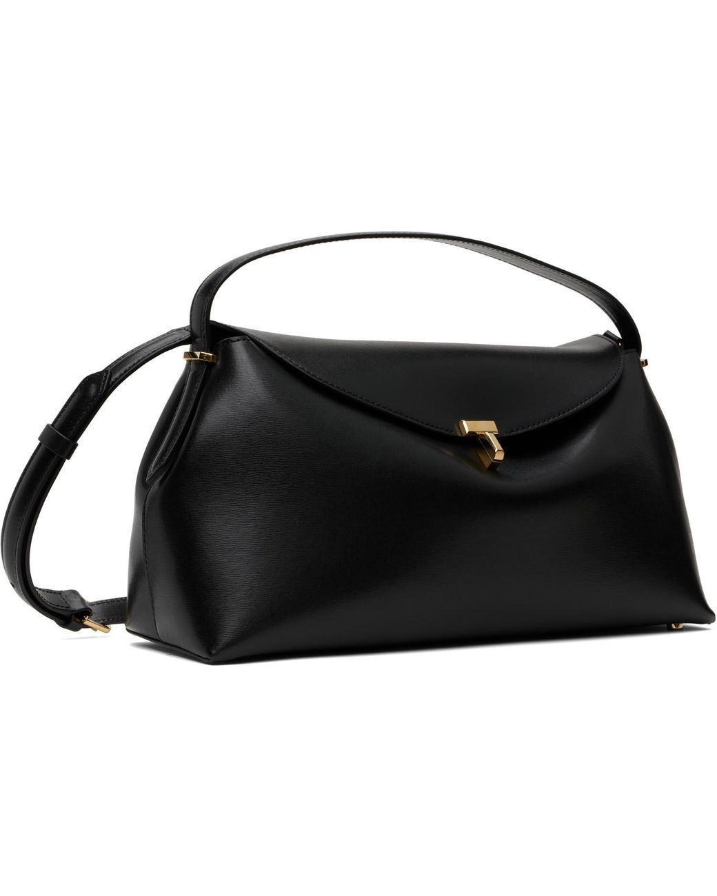 Totême Black T-Lock Leather Top Handle Bag