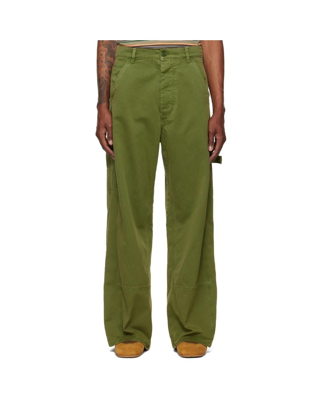 Marni Green Cotton Loose Workwear Trousers for men