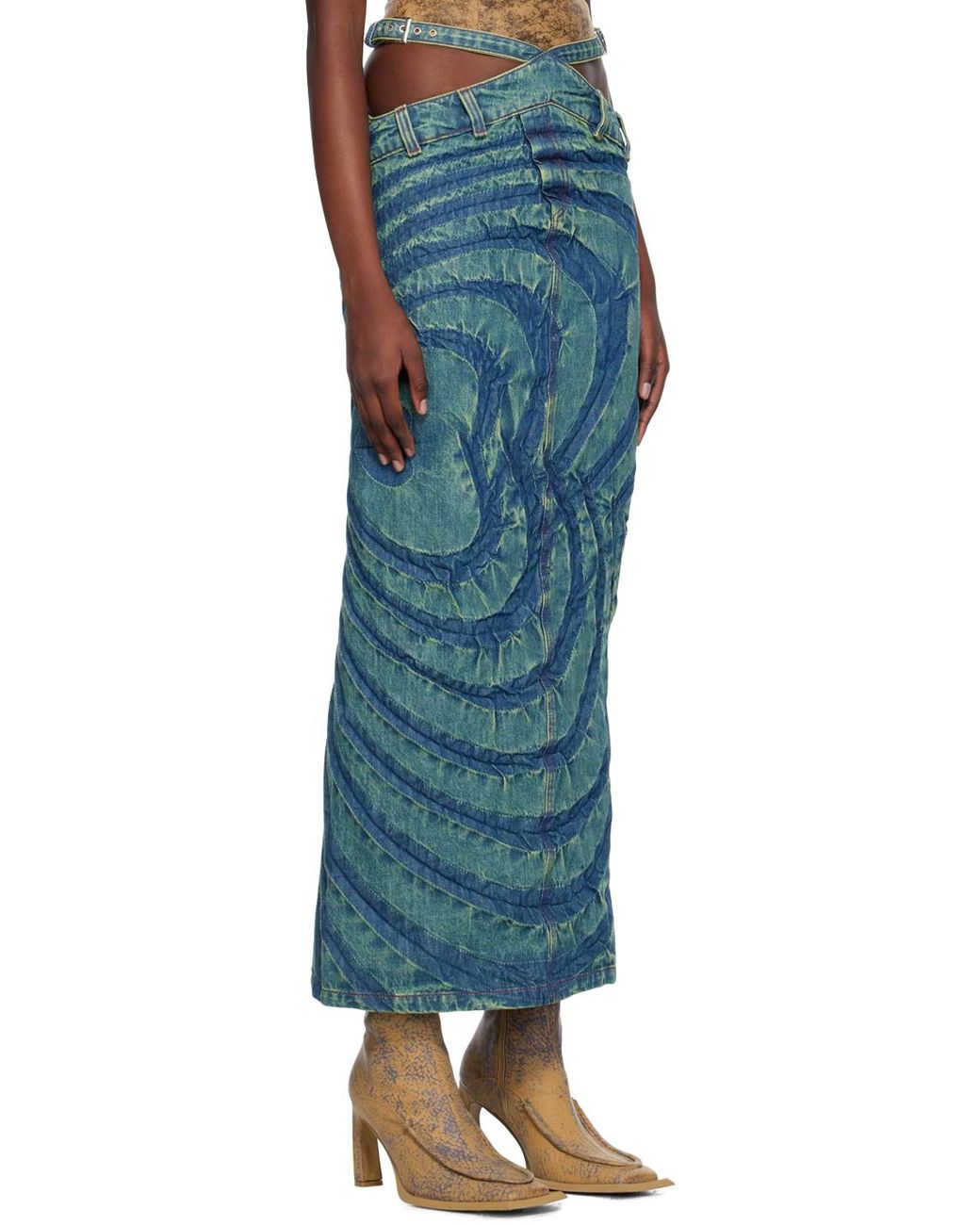 MASHA POPOVA Blue Ssense Exclusive Big Heart Denim Midi Skirt