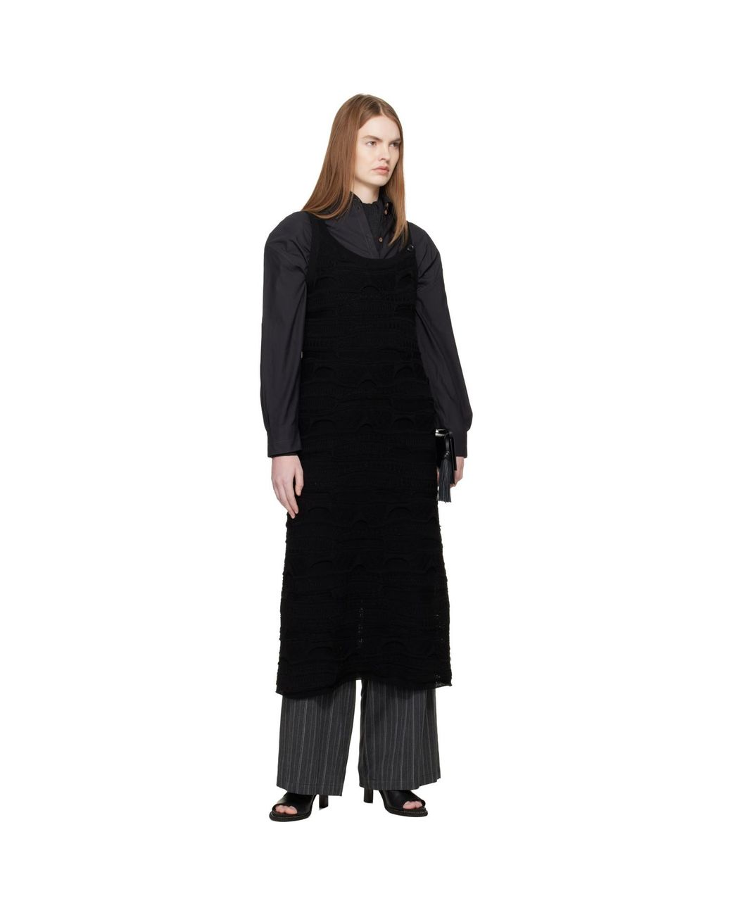 Y's Yohji Yamamoto Black Solid Knit Arranged Strap Midi Dress