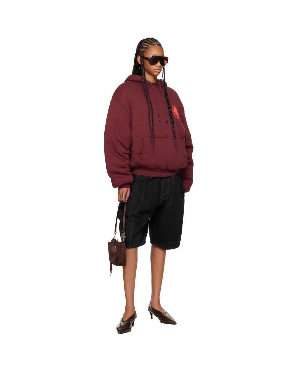 Lu'u Dan Red Burgundy Wadded Slouch Hoodie