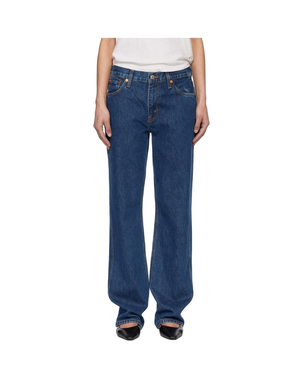 Re/done Blue 90S Mid Rise Loose Jeans