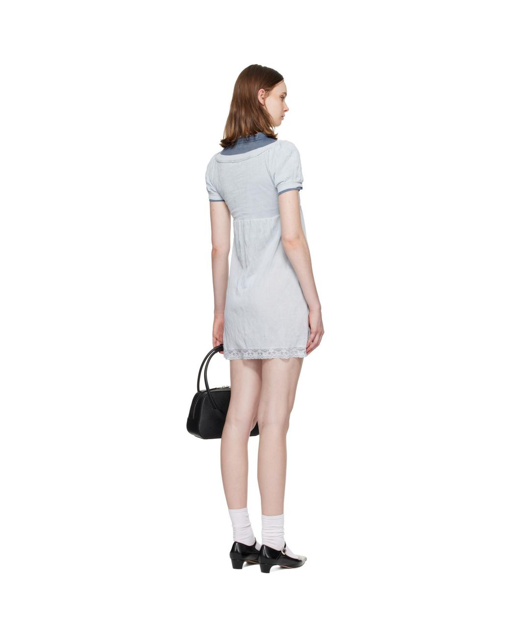 ShuShu/Tong Black Boatneck Puff Sleeve Knit Minidress