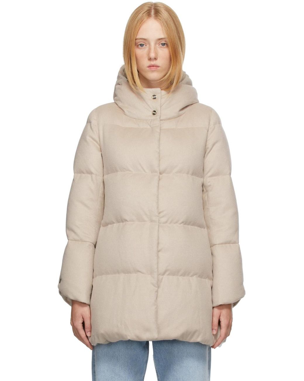 Herno Silk Cashmere A line Down Coat in Natural Lyst Canada