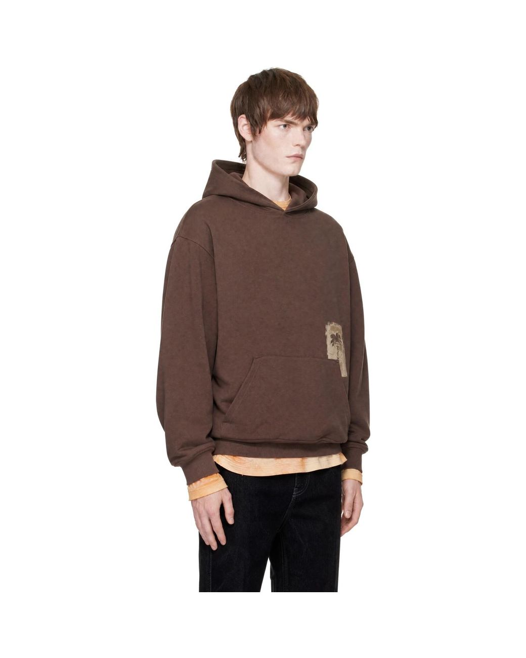 Palm Angels Brown Brushed Palm Tree Regular Hoodie for men