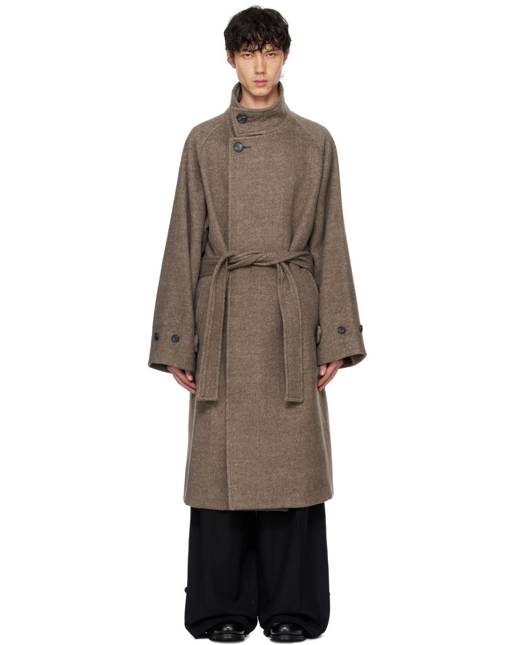 RAINMAKER KYOTO Stand Collar Belted Coat in Black for Men | Lyst