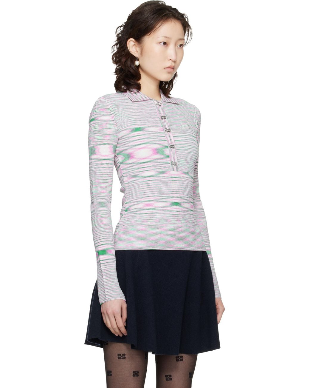 Ganni Black Spacedyed Knit Polo