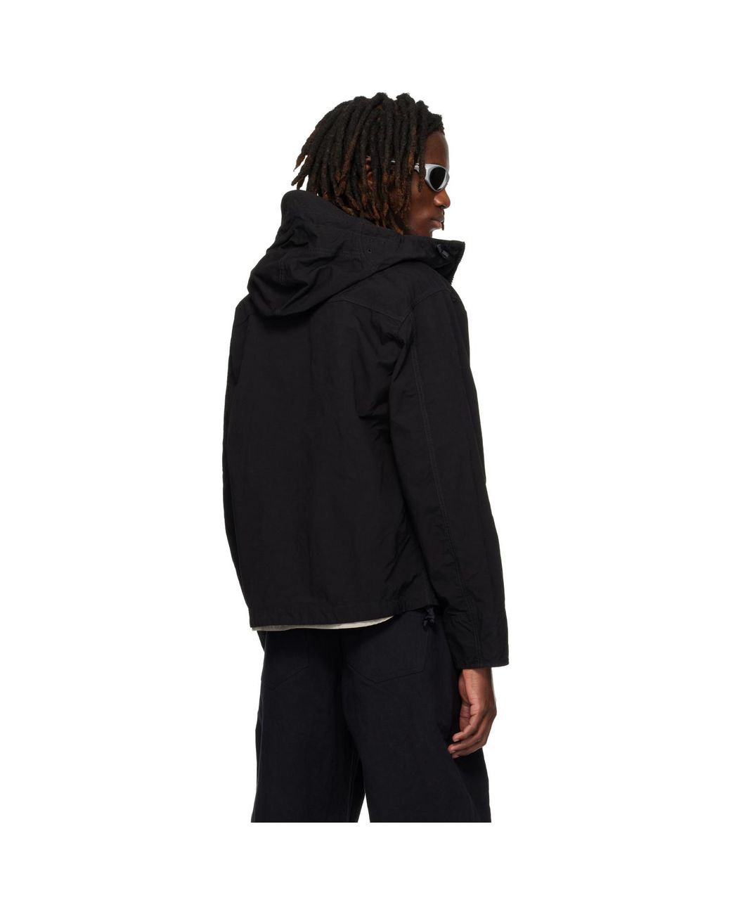 C P Company Black Twill Hooded Lens Jacket for men