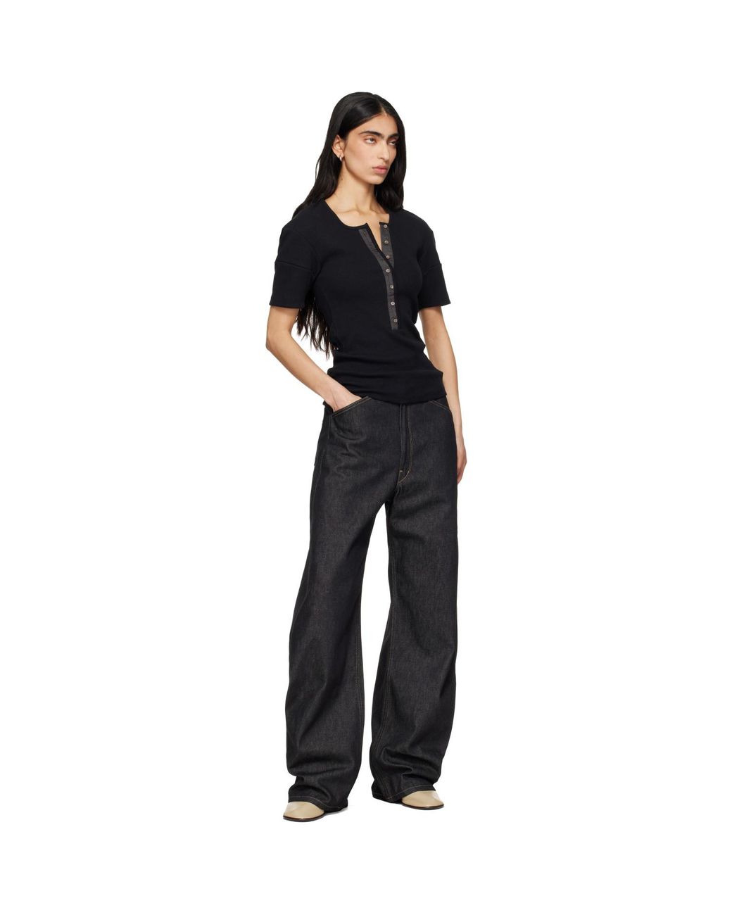 Lemaire Black High Waisted Curved Jeans