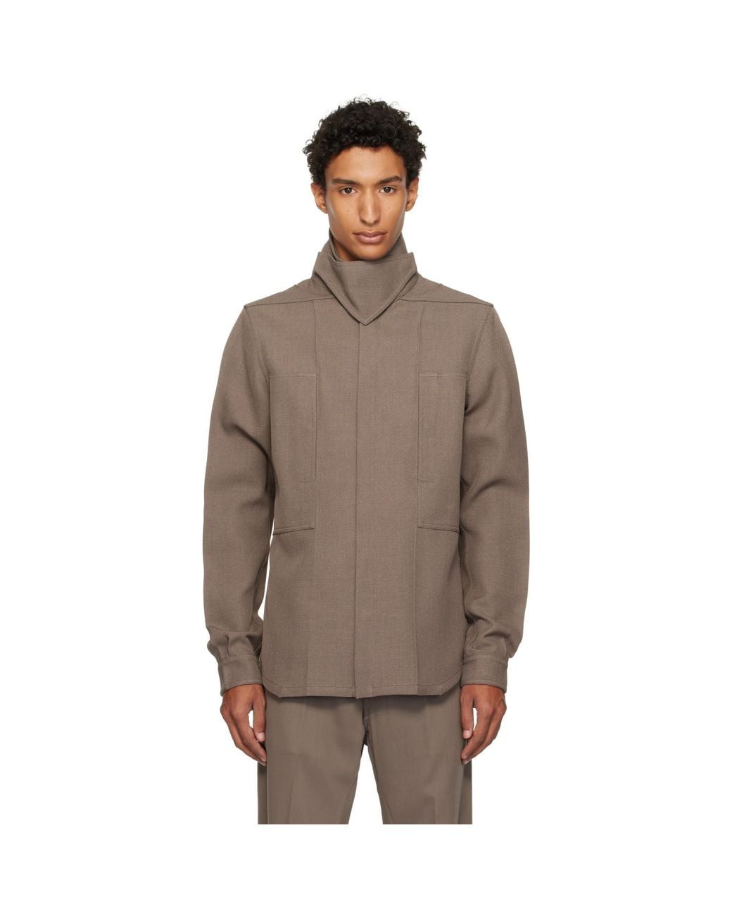 Rick Owens Brown Taupe Tower Outershirt Jacket for men