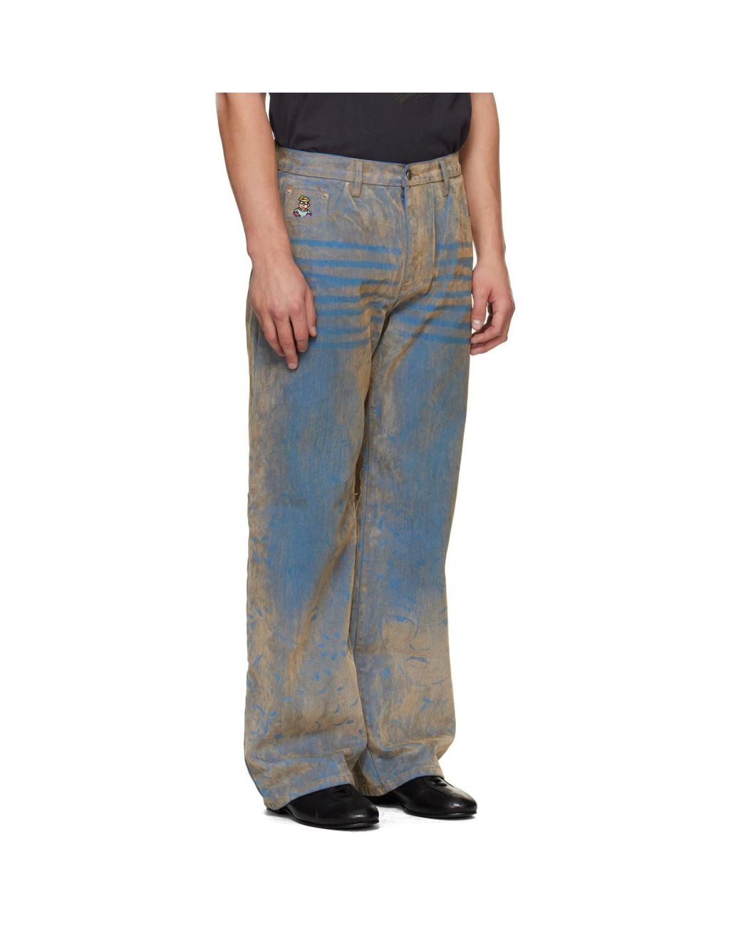 Kidsuper Blue Floral Badge Flocked Jeans for men