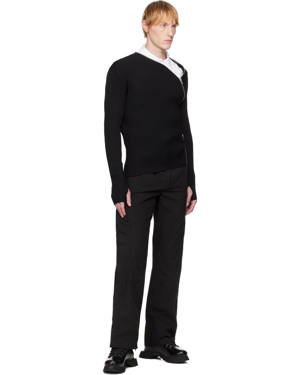 トップス HELIOT EMIL TIED ZIP KNIT M HELIOT EMIL Black Tied Zip Knit Sweater Heliot Emil
