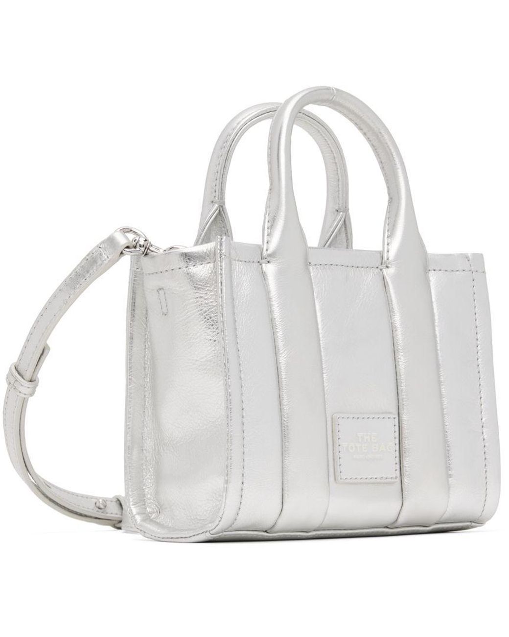 Marc Jacobs Silver Mini The Shiny Crinkled-leather Tote Bag