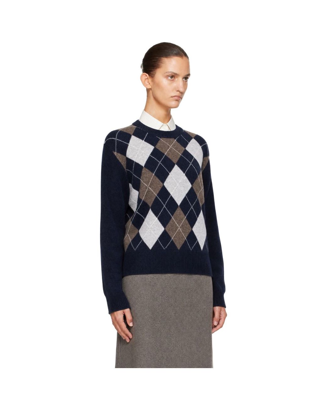 DUNST Blue Argyle Crewneck Sweater