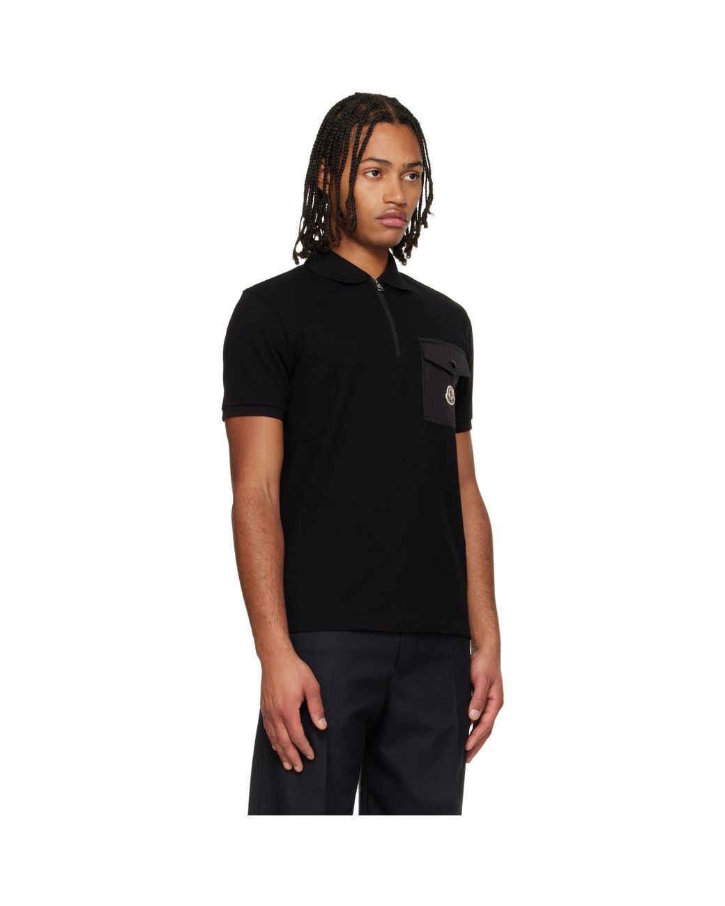 Moncler Black Cotton Piquet Pocket Polo for men