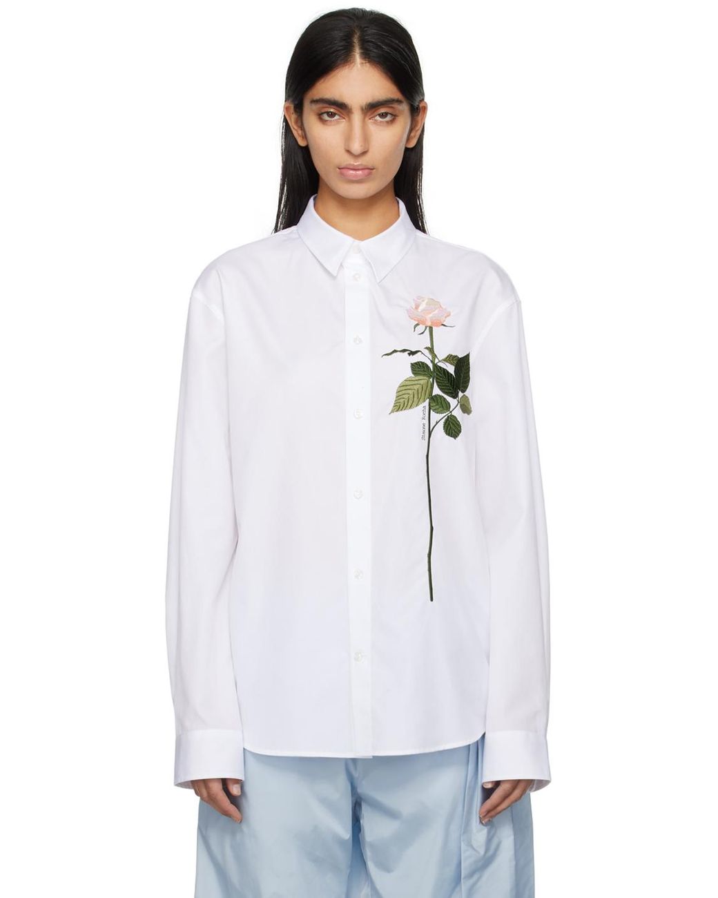 Simone Rocha floral-embroidered shirt - Black