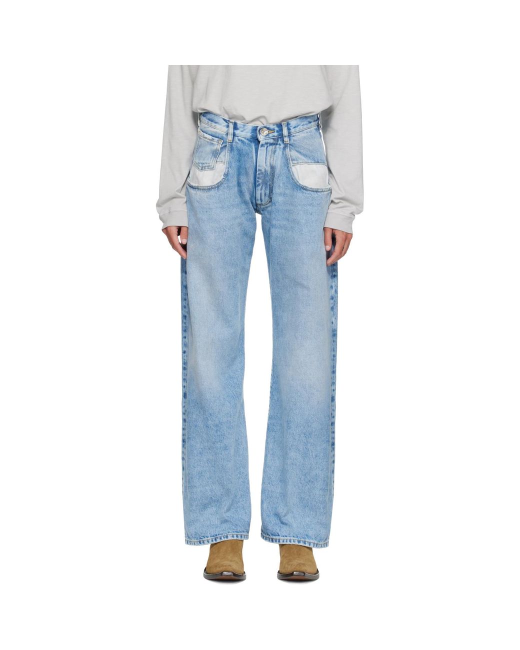 Maison Margiela Blue Contrasted Pockets Straight Jeans
