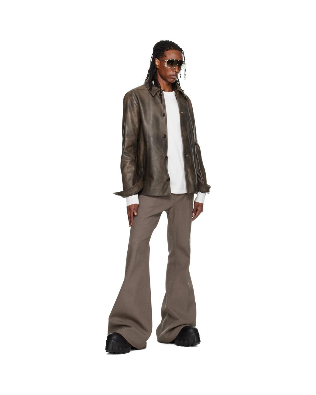 Rick Owens Brown Buttoned Brad Leather Jacket for men