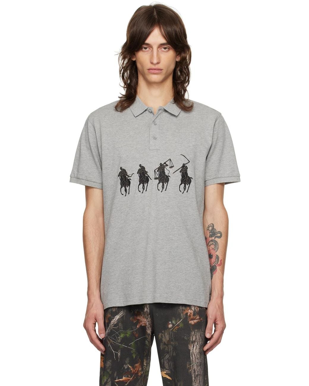 PRAYING Embroidered Horsemen Polo in Black for Men | Lyst