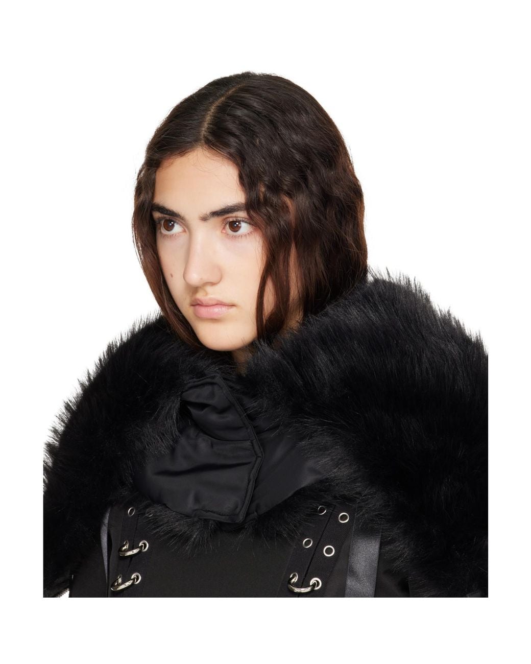 Simone Rocha Black Split Faux Fur Zip Hood