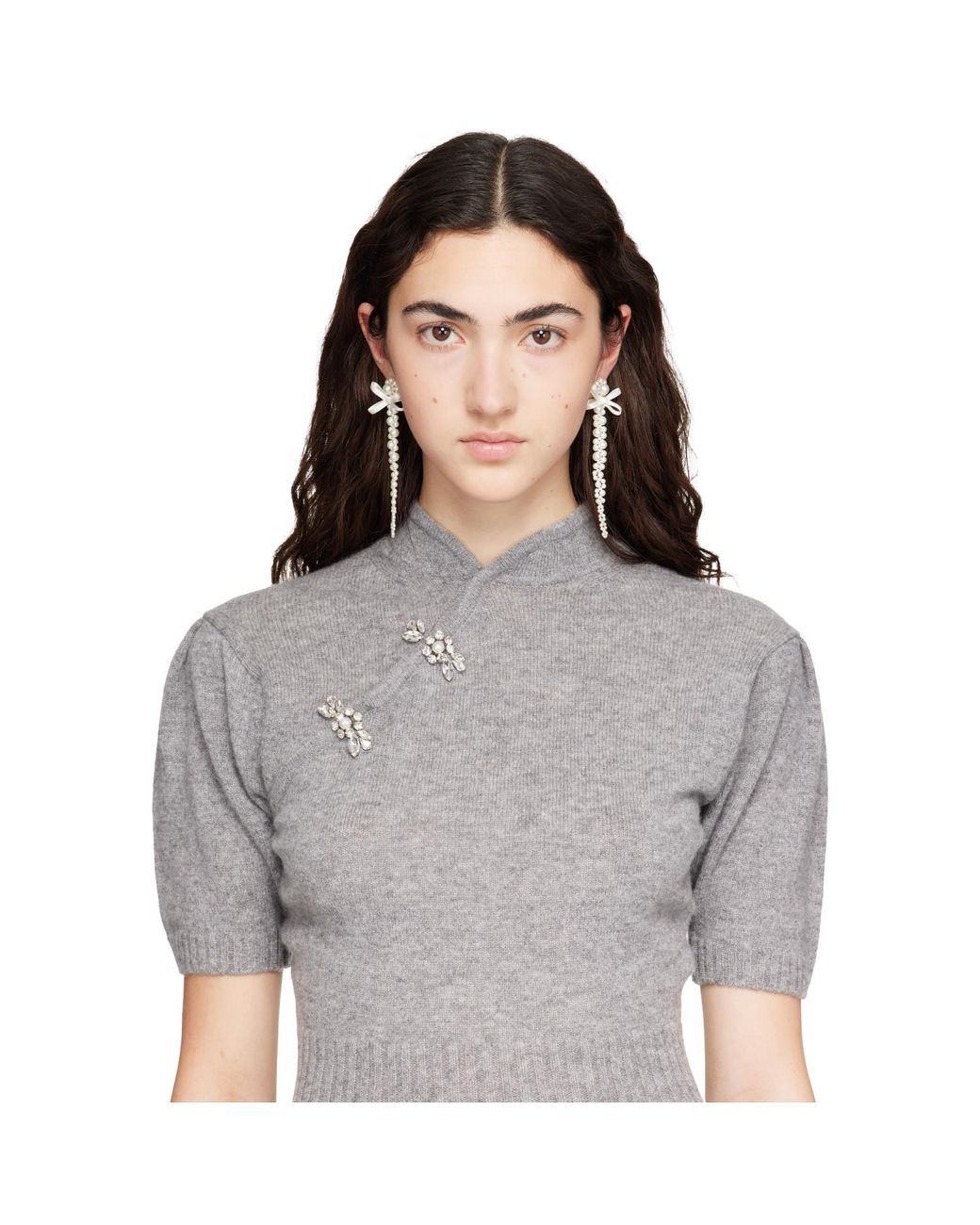 Simone Rocha White Petite Bow Detail Drip Earrings