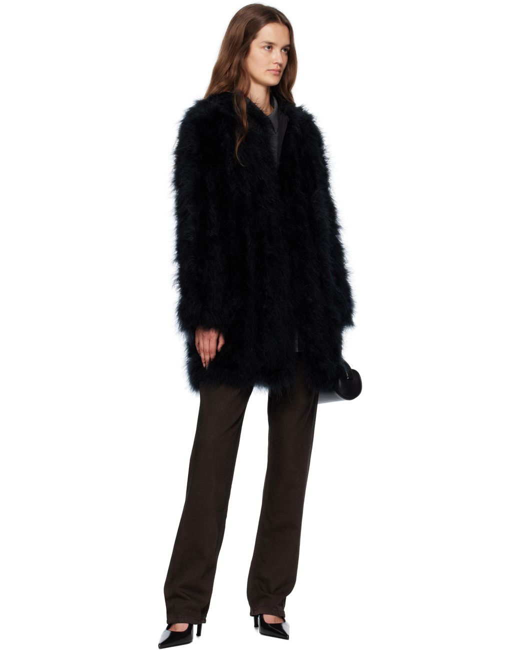 Yves Salomon Black Long Feather Coat
