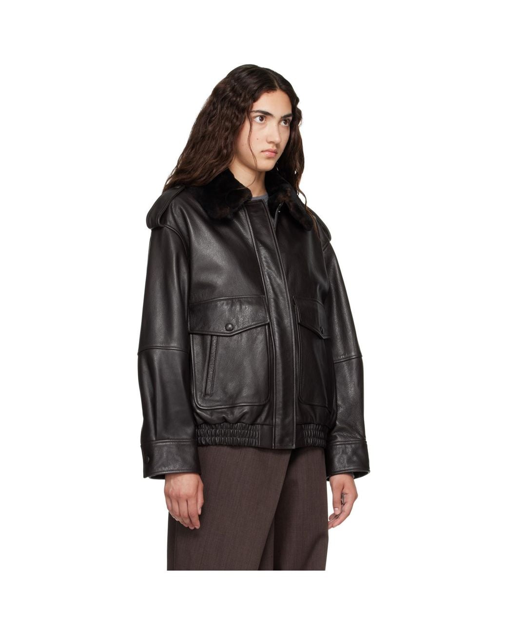 Loulou de Saison Black Russo Leather Bomber Jacket