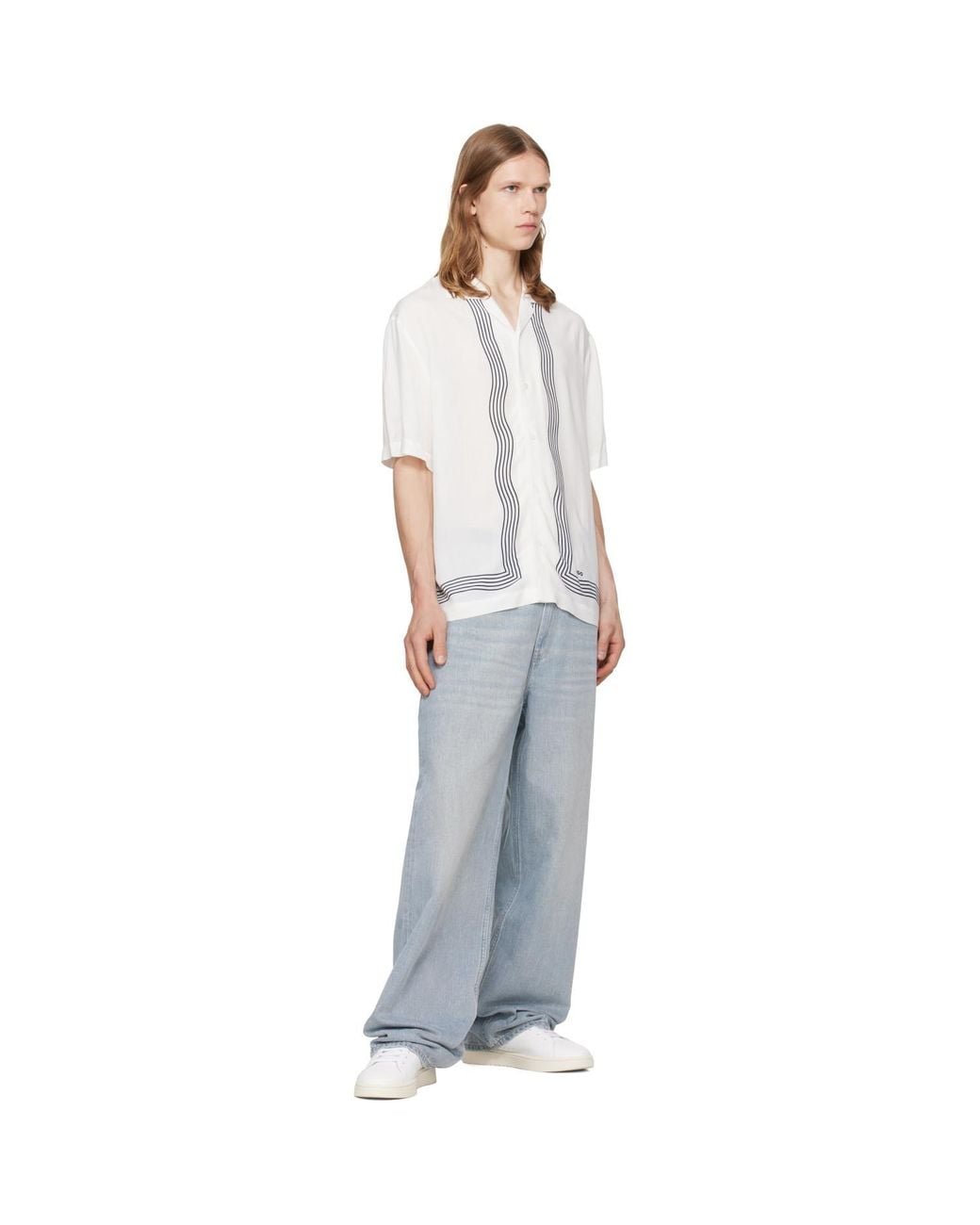 HUGO White Camp Collar Oversized-Fit Printed Shirt for men