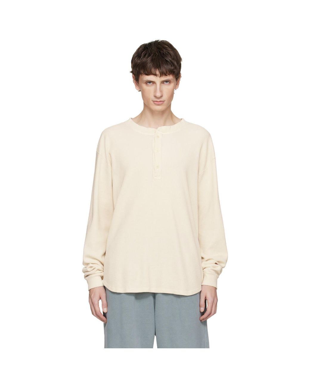 Les Tien White Off- Baseball Hem Henley for men