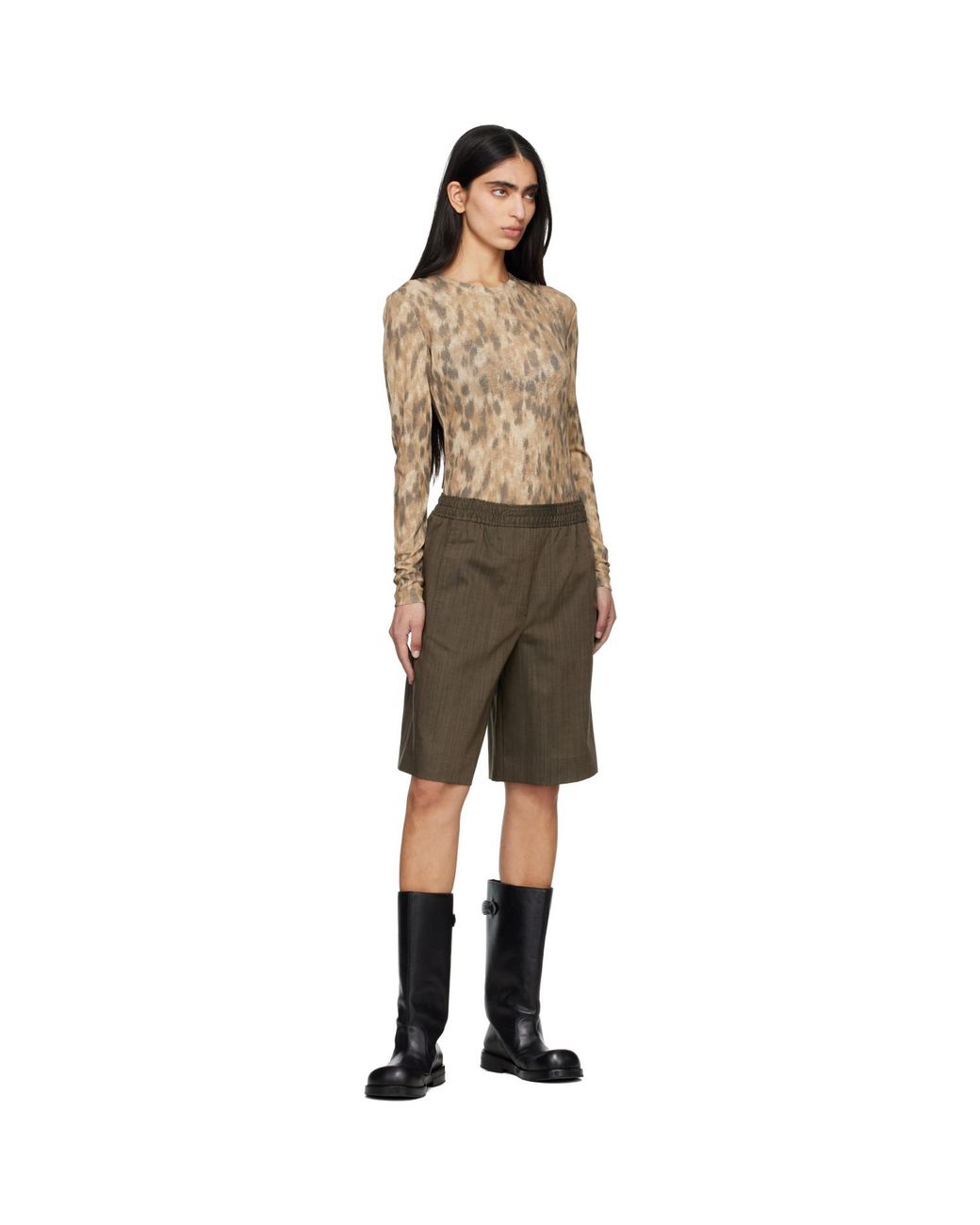 Ganni Black Light Wool Melange Boxer Shorts