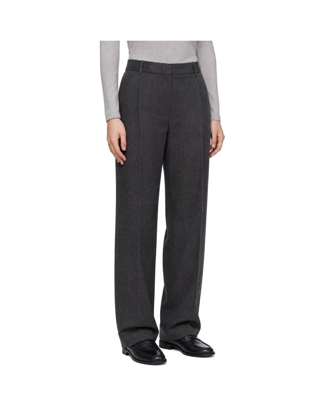 DUNST Black Pleated Semi-Wide Trousers