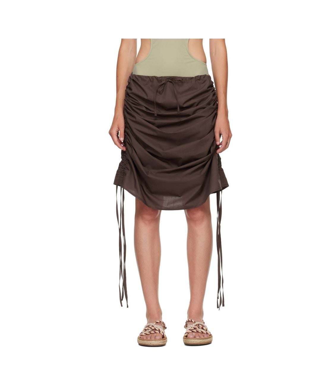 Baserange Brown Ssense Exclusive Pictorial Midi Skirt