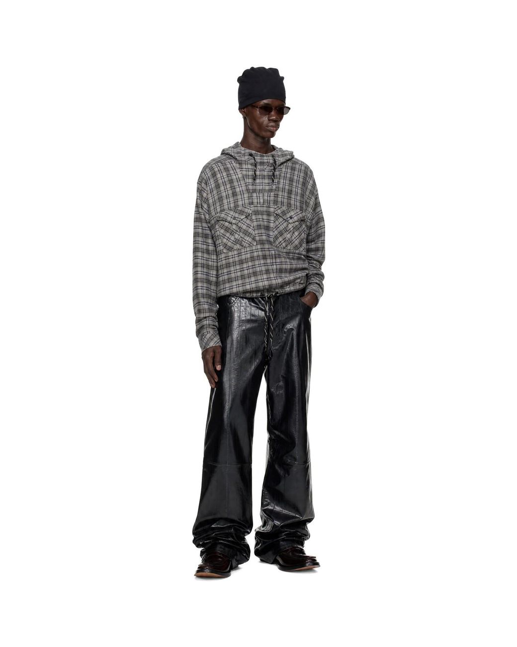 Martine Rose Gray Check Shirt Hoodie for men