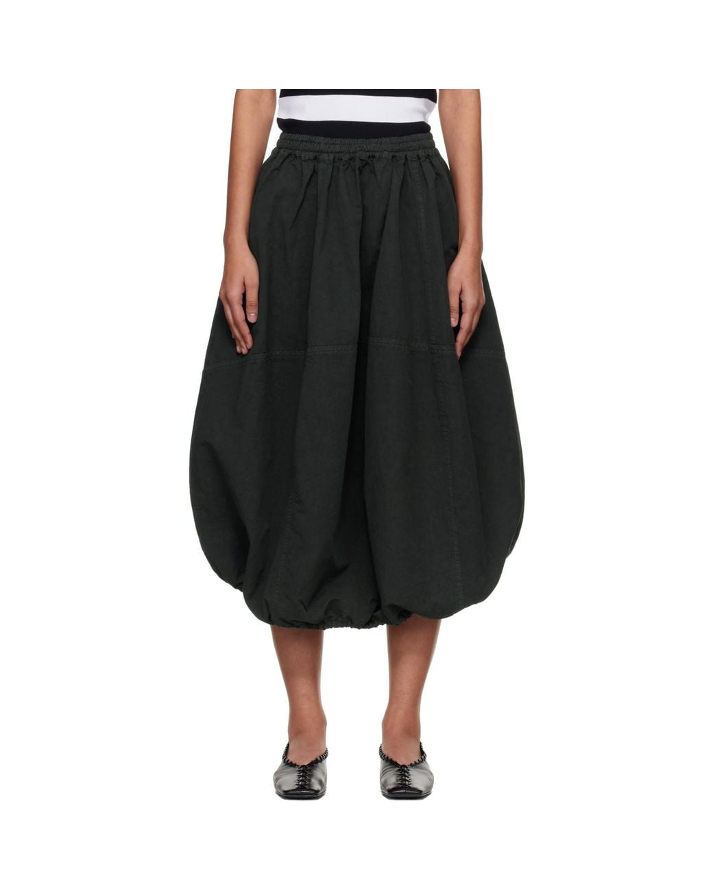 YMC Black Khaki Parachute Midi Skirt