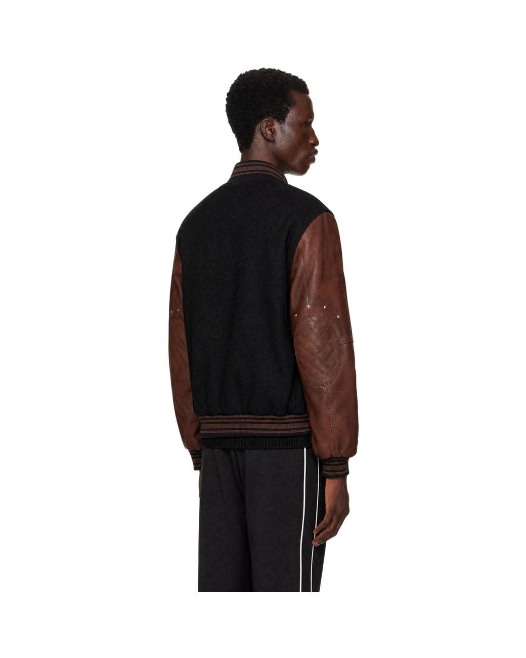Represent Black Faux-Leather Varsity Bomber Jacket for men