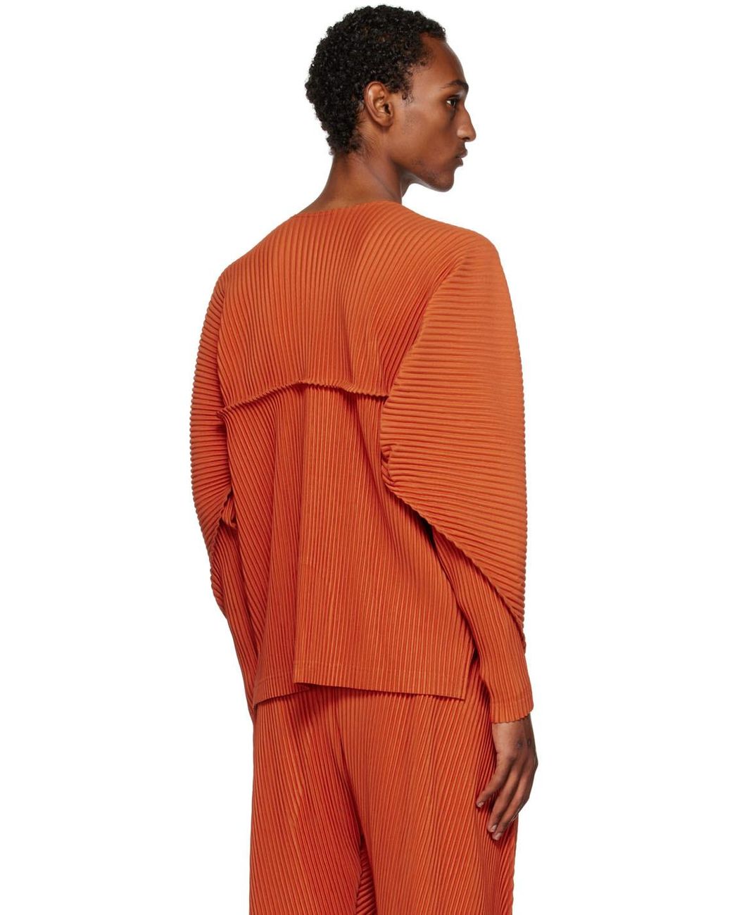 Homme Plissé Issey Miyake Arc Long Sleeve T-shirt in Orange for