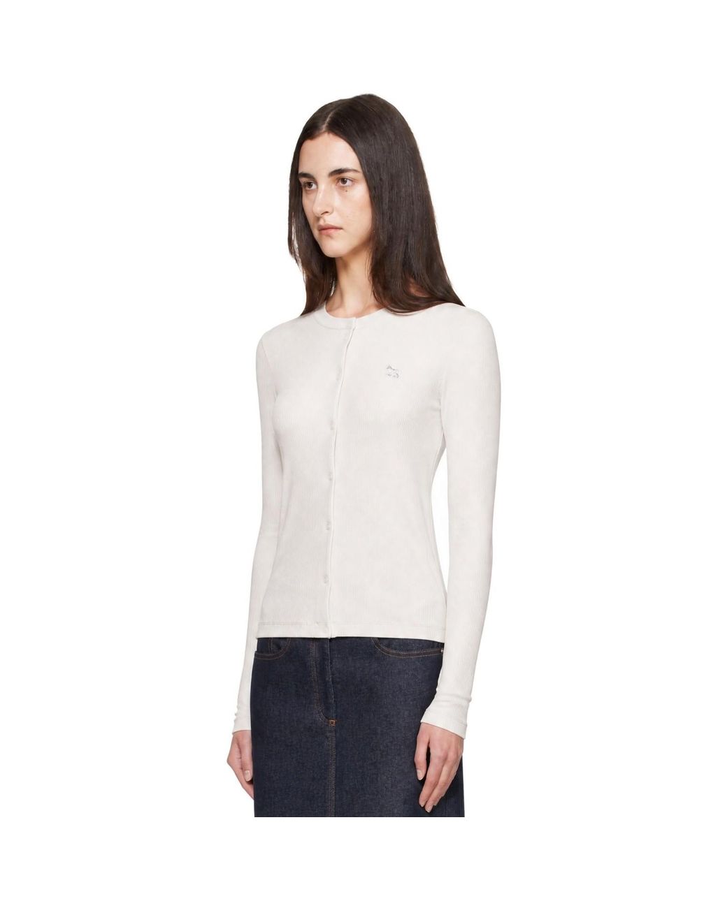 Maison Kitsuné White Off- Baby Fox Ribbed Cardigan