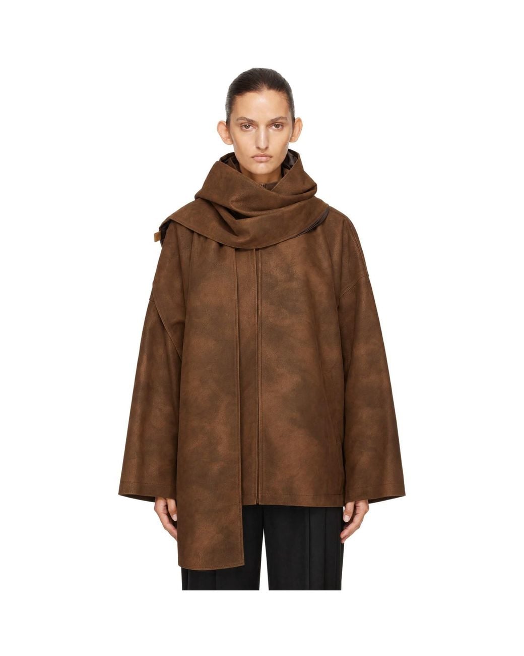 LE17SEPTEMBRE Brown Faux-Leather Shawl Jacket