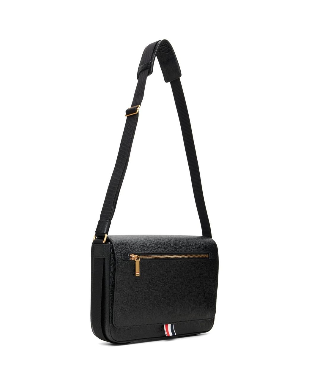 Thom Browne Black Pebble Grain Reporter Bag for men