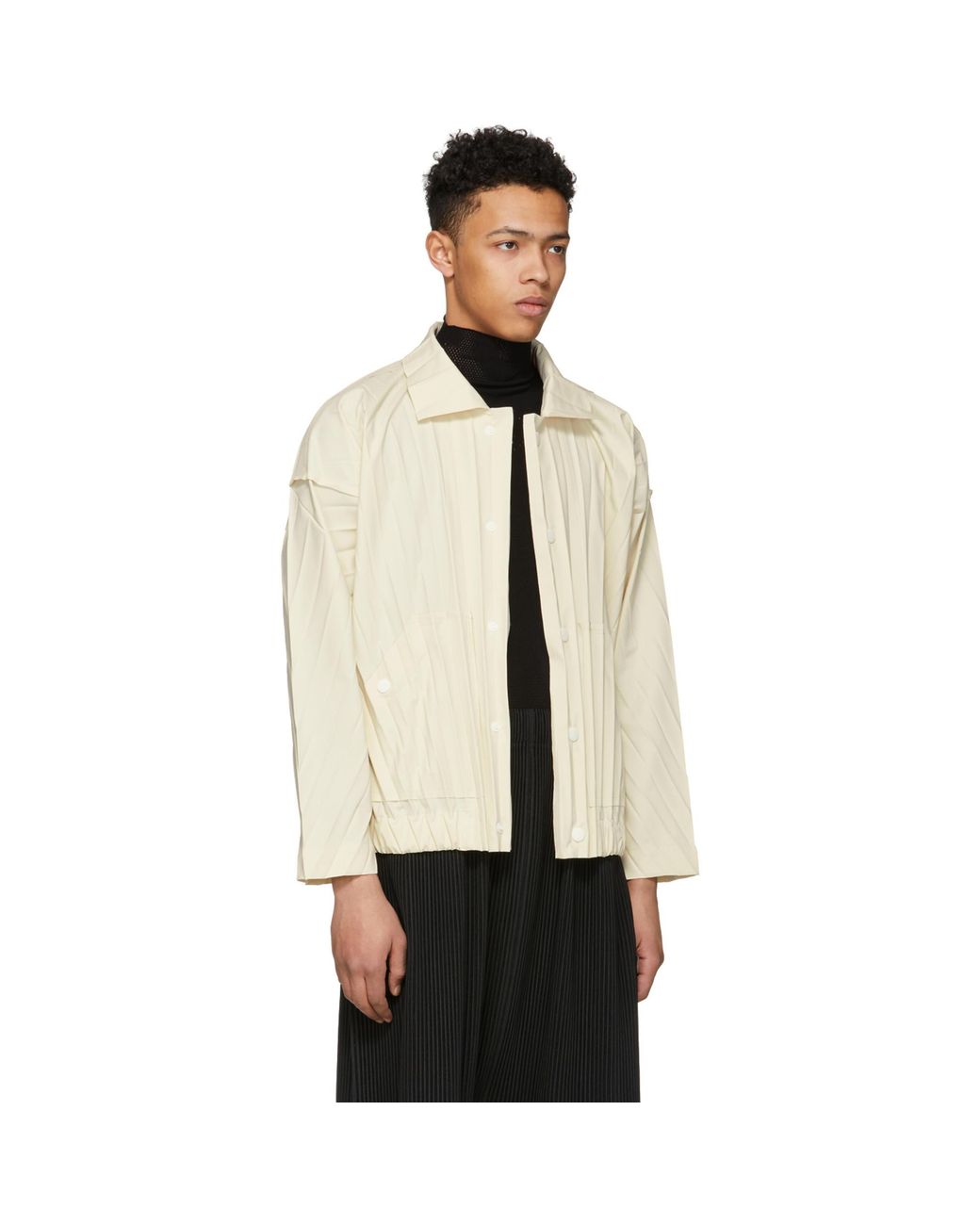 Homme Plissé Issey Miyake Off-white Edge Pleated Bomber Jacket for