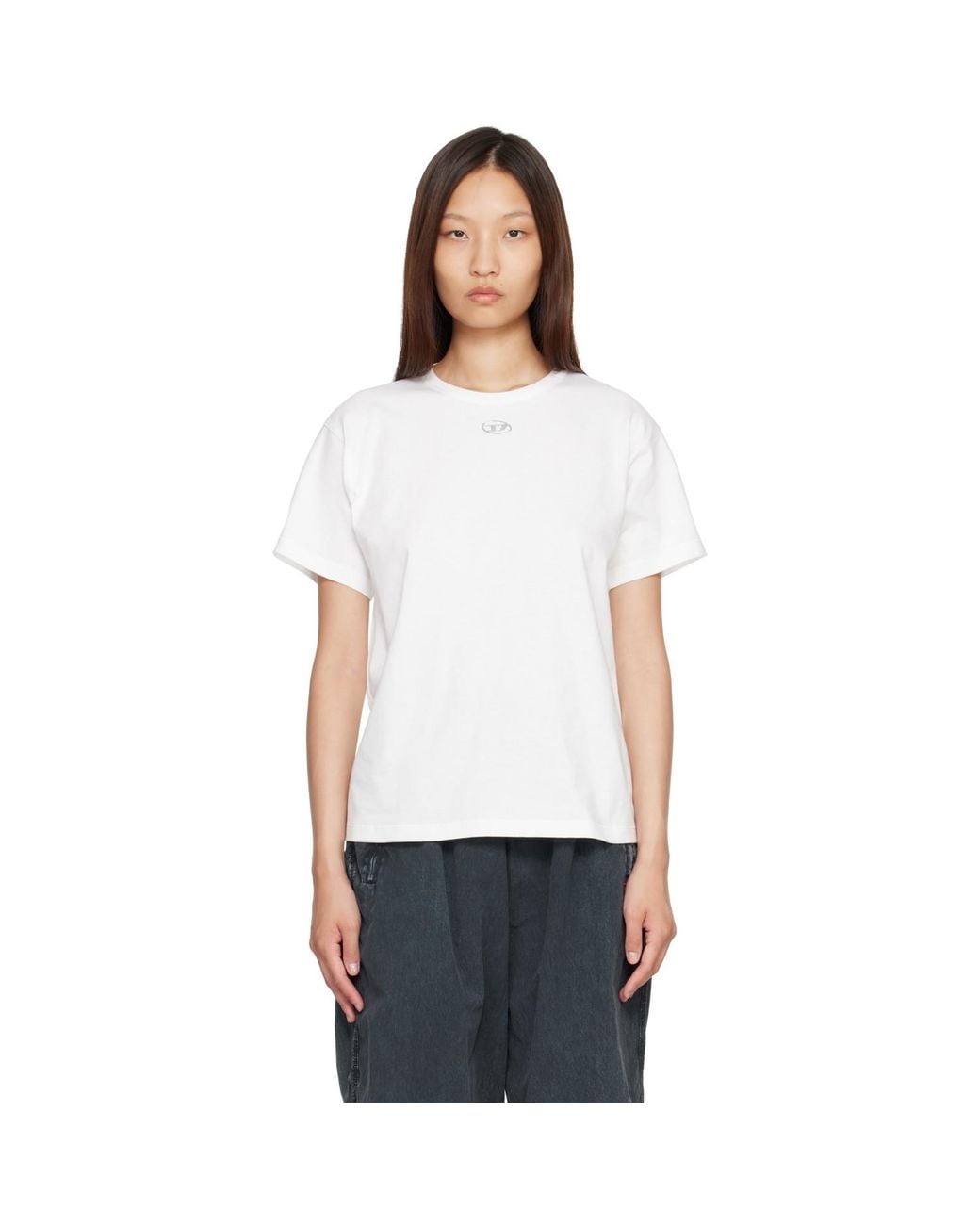 DIESEL White Metallic Oval D Cotton T-Shirt
