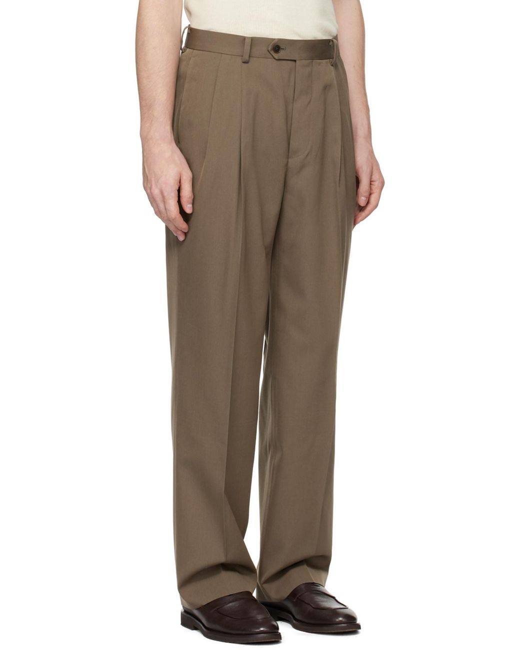 AURALEE Taupe Light Wool Max Gabardine Two-Tuck Trousers in AURALEE Taupe Light Wool Max Gabardine Two-Tuck Trousers in
