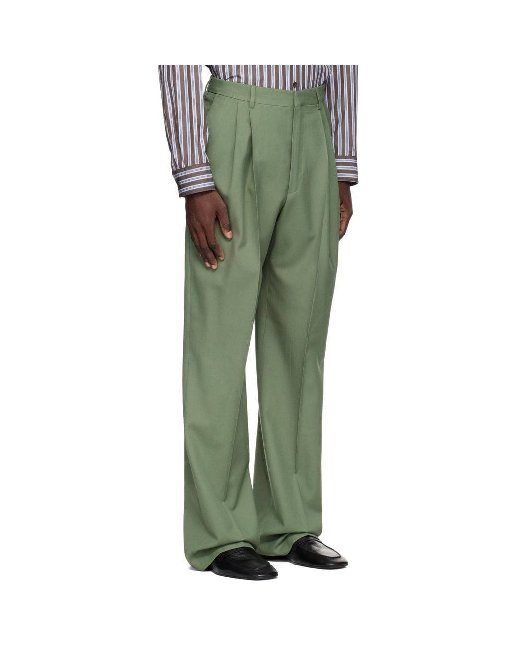 Dries Van Noten Green Straight-Leg Wool Trousers for men