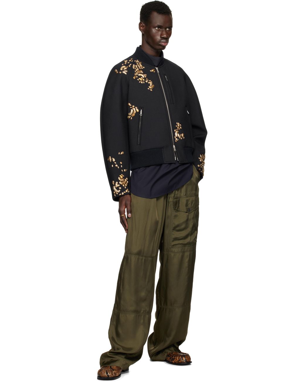 メンズ Dries Van Noten ネイビー ハードウェア ボンバージャケット